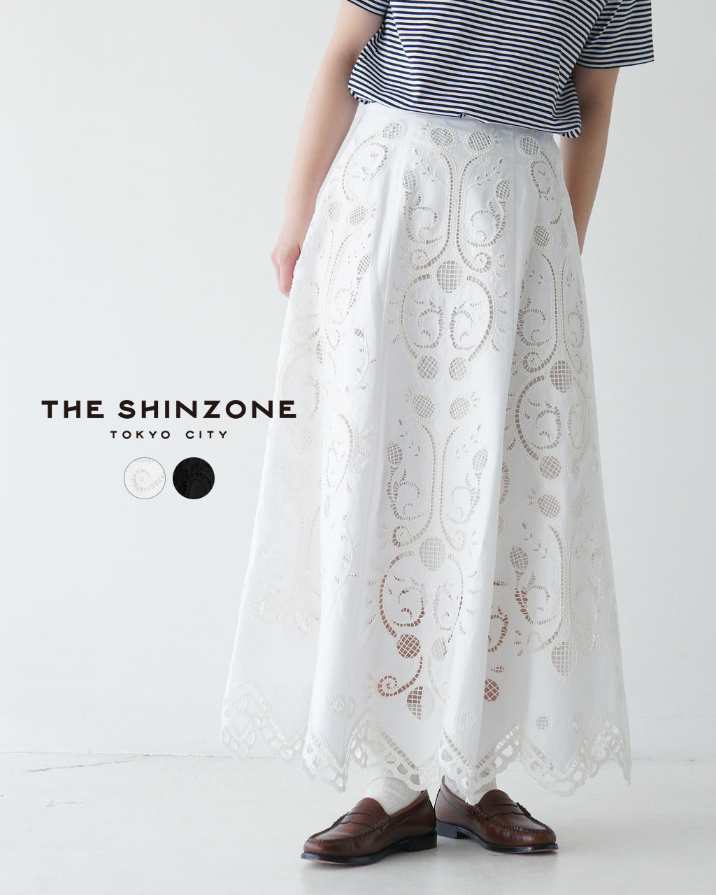 【SALE!40%OFF】刺繍レーススカート ロングスカート EMBROIDERY LACE SKIRT 25SMSSK02 フレアロング ペチコート付き