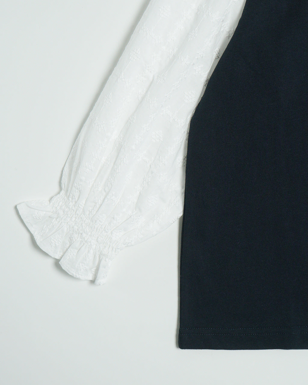 sosotto ソソット 【Crouka別注色】 32/2天竺袖クロスステッチ刺繍7分袖 ブラウス Tシャツ カットソー 長袖 重ね着シャツ風 ドッキング 42511122<別注>