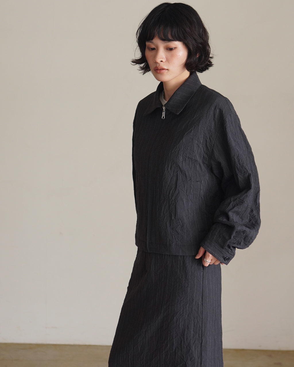 Wool like zip up blouson BL01263WM