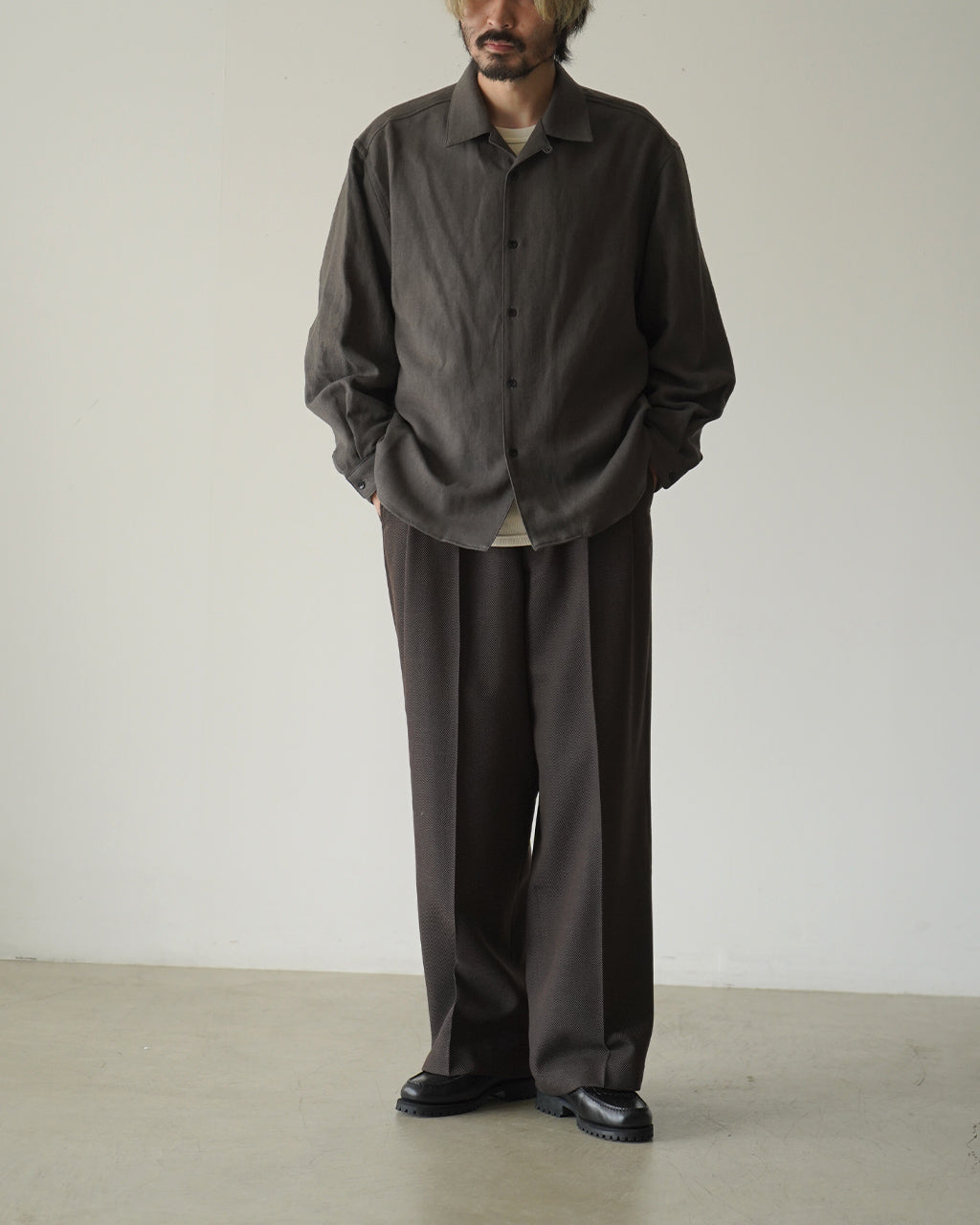 Linen wool open collar shirts SH03264