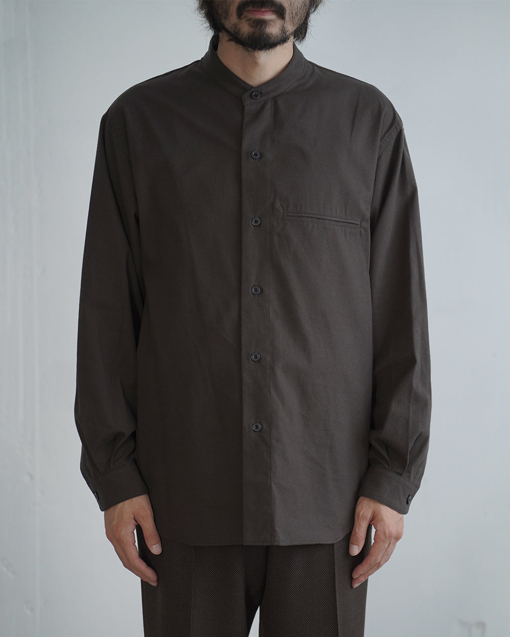 Silk nep band collar shirt SH02263