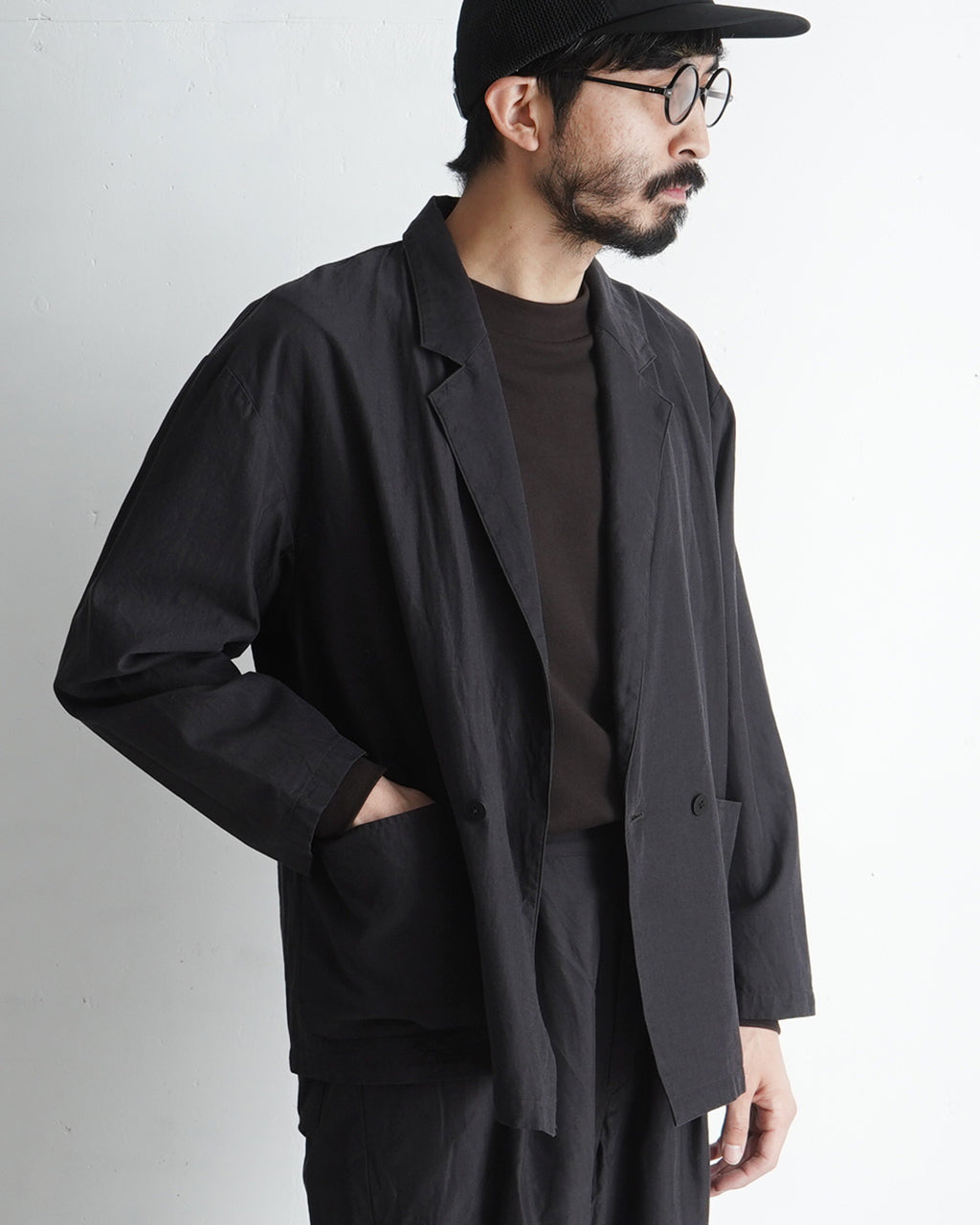 【SALE!20%OFF】セミダブルジャケット Cupro mixed easy jacket 羽織 オープンカラー イージージャケット テーラードジャケット セットアップ JK02251