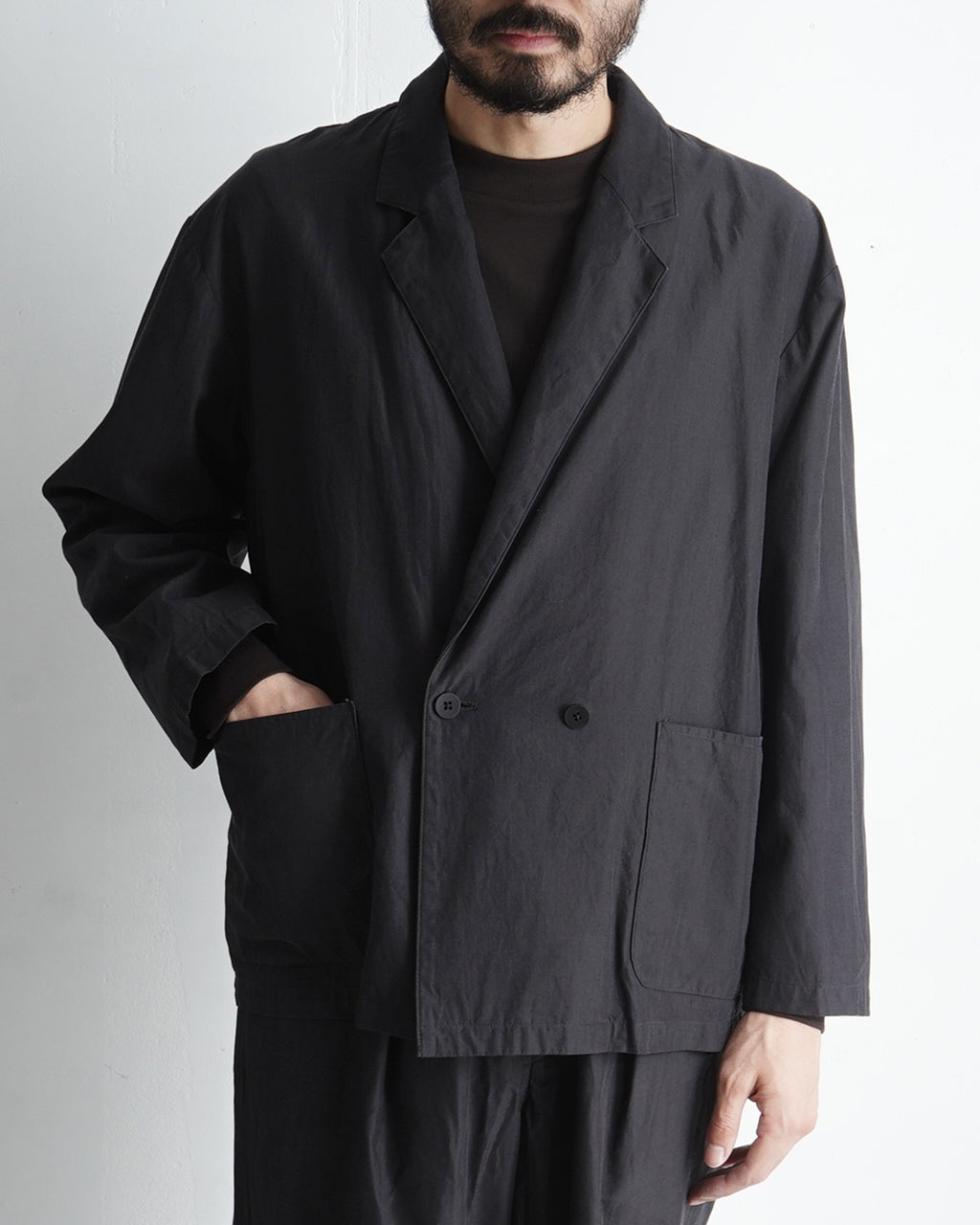 【SALE!20%OFF】セミダブルジャケット Cupro mixed easy jacket 羽織 オープンカラー イージージャケット テーラードジャケット セットアップ JK02251