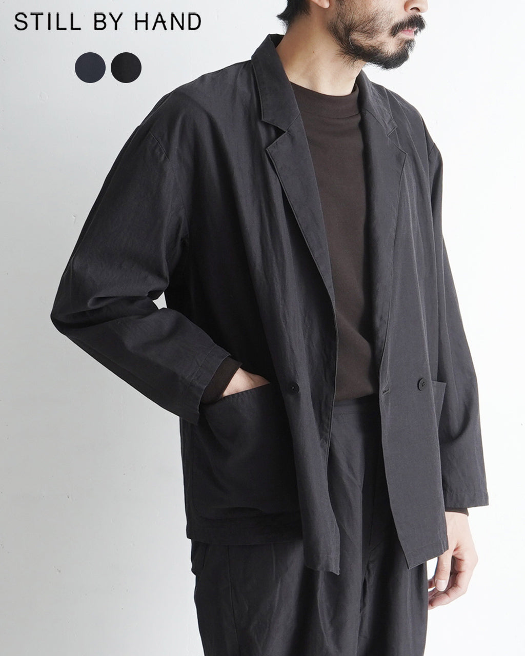 【SALE!20%OFF】セミダブルジャケット Cupro mixed easy jacket 羽織 オープンカラー イージージャケット テーラードジャケット セットアップ JK02251