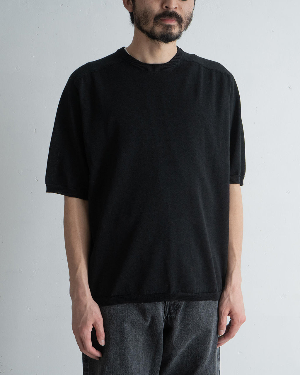 【SALE!30%OFF】半袖ニットTシャツ 5分袖 コットン リネン トップス Half sleeve knit t-shirt KN02251