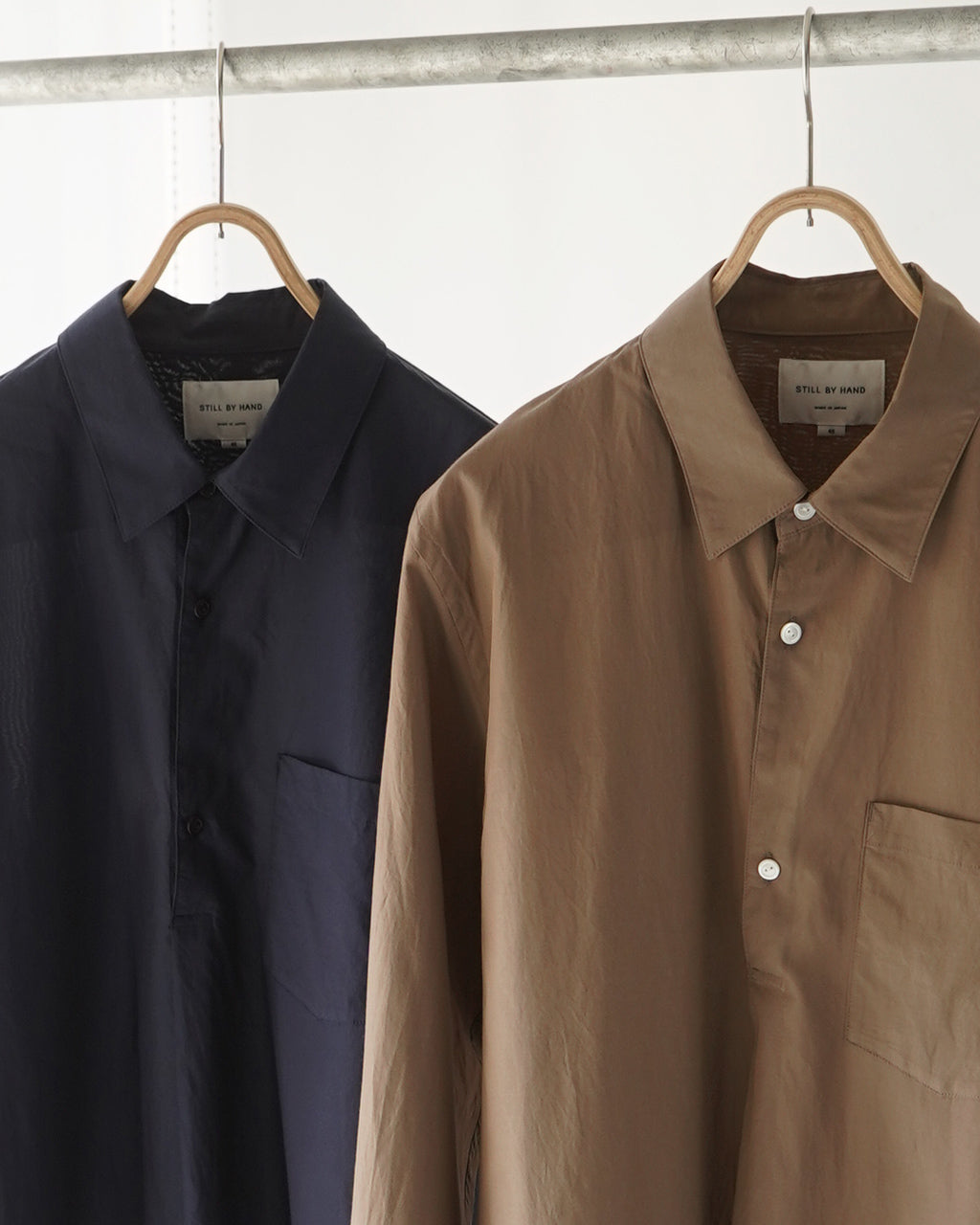 【SALE!40%OFF】キュプラ コットン プルオーバーシャツ Cupro mixed pullover shirt レギュラーカラー 長袖 SH05251