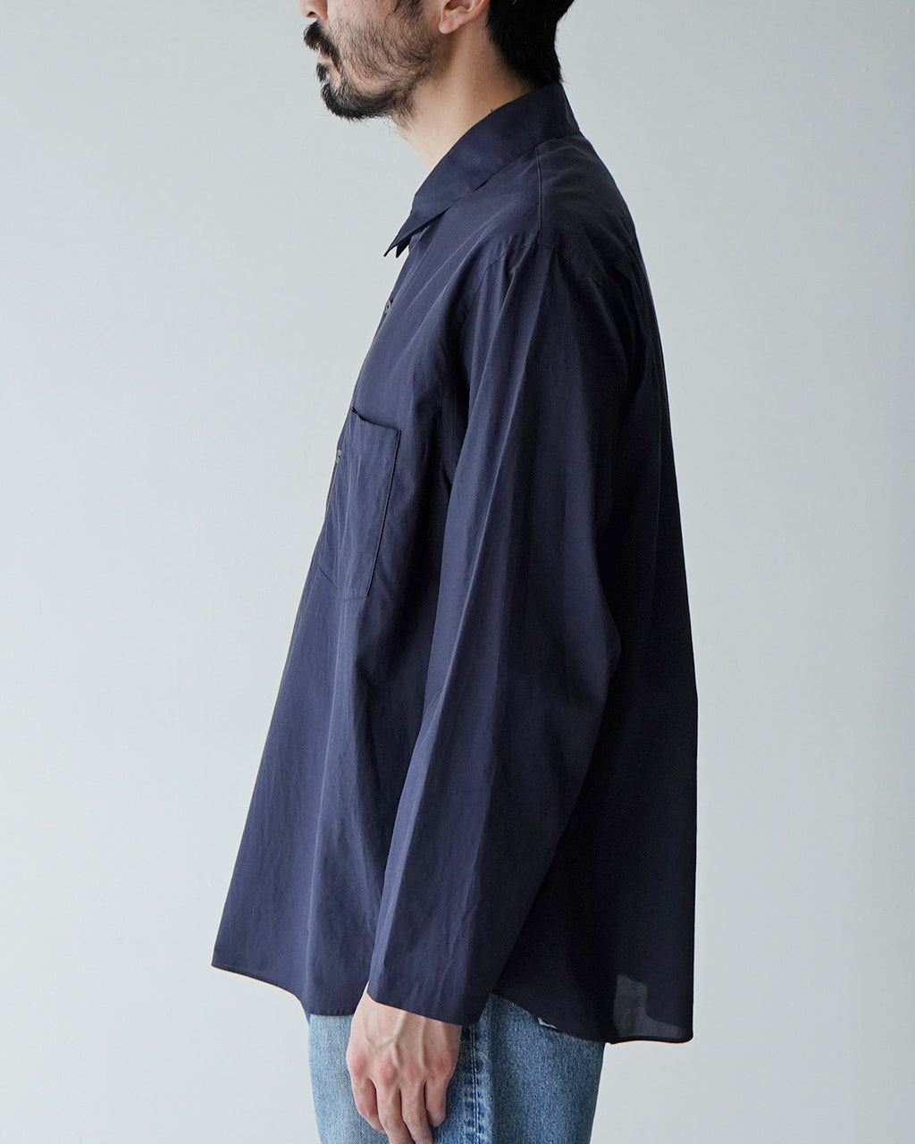 【SALE!40%OFF】キュプラ コットン プルオーバーシャツ Cupro mixed pullover shirt レギュラーカラー 長袖 SH05251