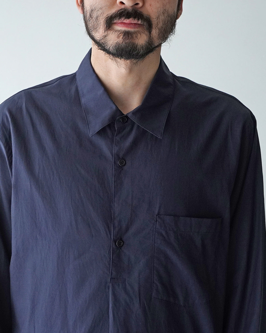 【SALE!40%OFF】キュプラ コットン プルオーバーシャツ Cupro mixed pullover shirt レギュラーカラー 長袖 SH05251