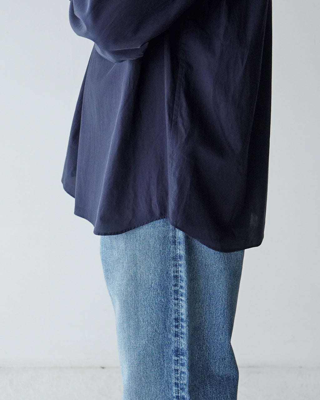 【SALE!40%OFF】キュプラ コットン プルオーバーシャツ Cupro mixed pullover shirt レギュラーカラー 長袖 SH05251