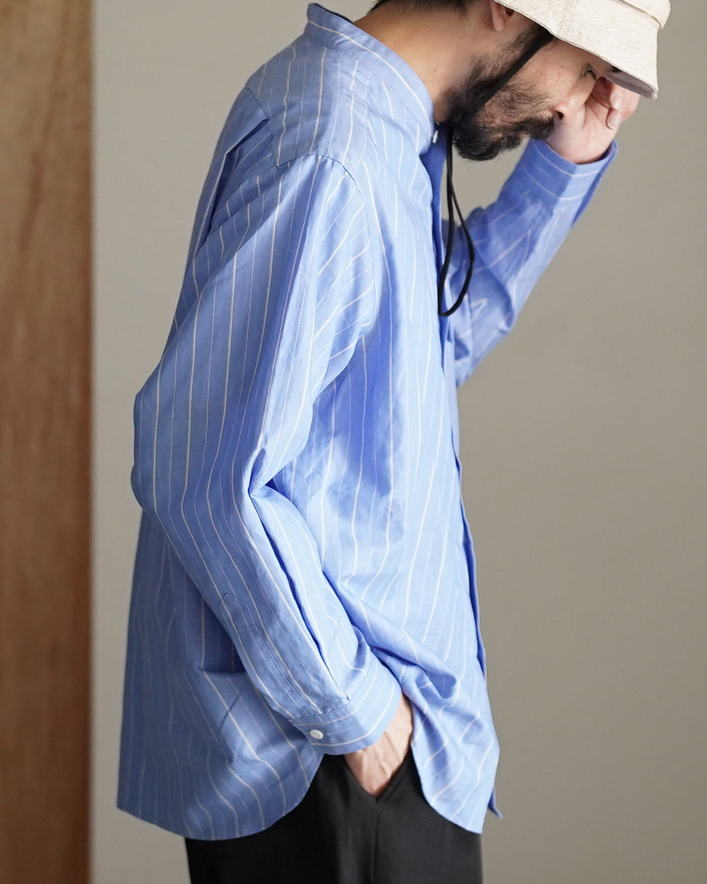 Cotton/ramie band collar shirt SH09261