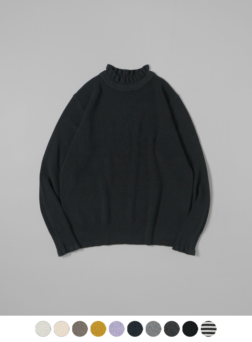 【SALE!20%OFF】tumugu ツムグ ランダムリブニット フリル ハイネック セーター TK19303b