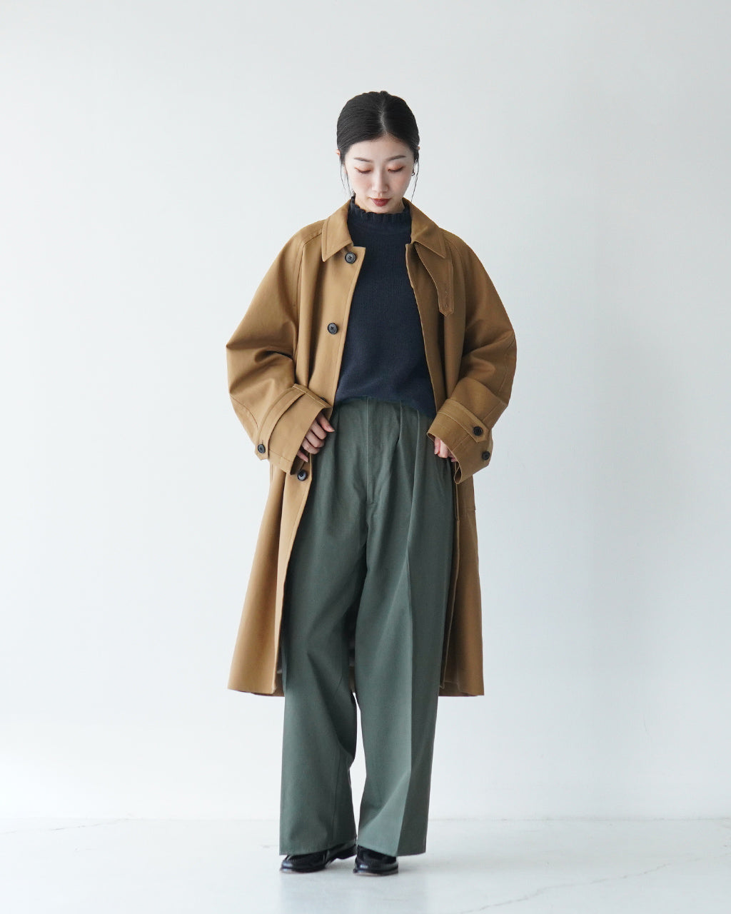 【SALE!20%OFF】tumugu ツムグ ランダムリブニット フリル ハイネック セーター TK19303b