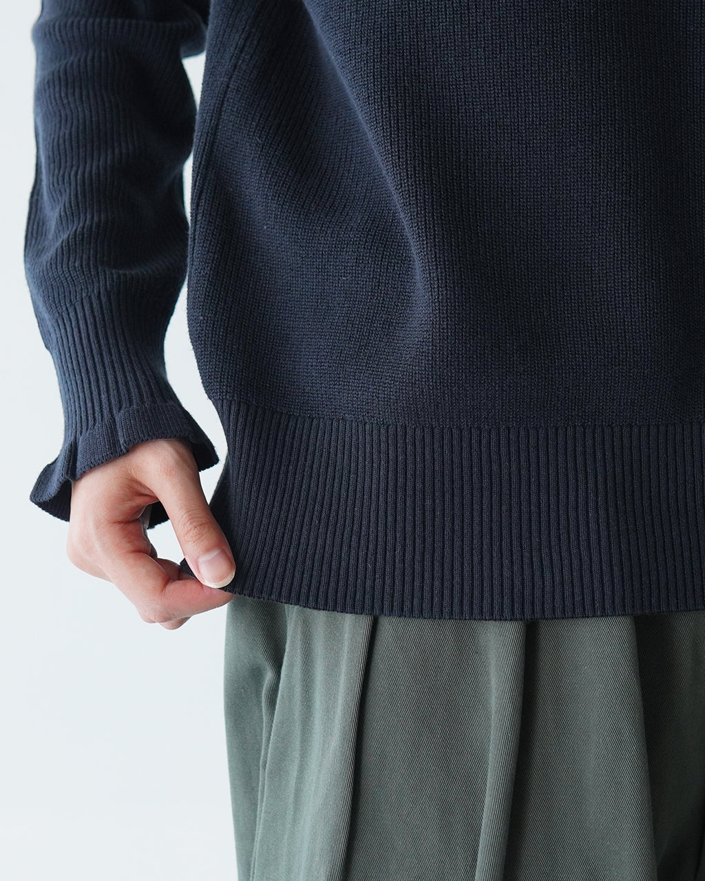 【SALE!20%OFF】tumugu ツムグ ランダムリブニット フリル ハイネック セーター TK19303b