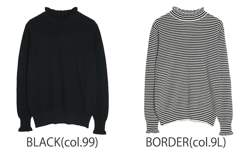 【SALE!20%OFF】tumugu ツムグ ランダムリブニット フリル ハイネック セーター TK19303b