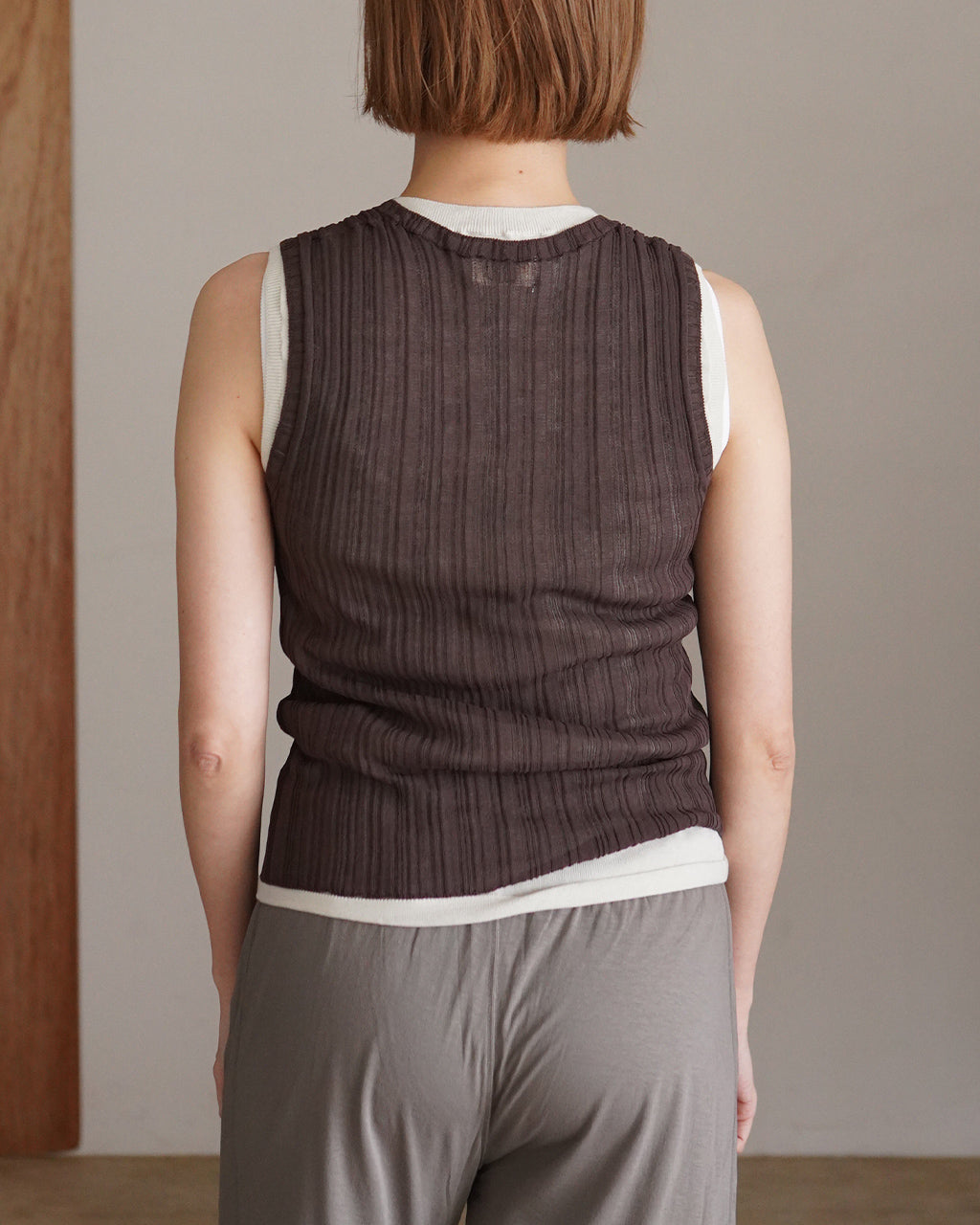 high-twisted cotton sheer knit layered sleeveless top WXSP-UW138