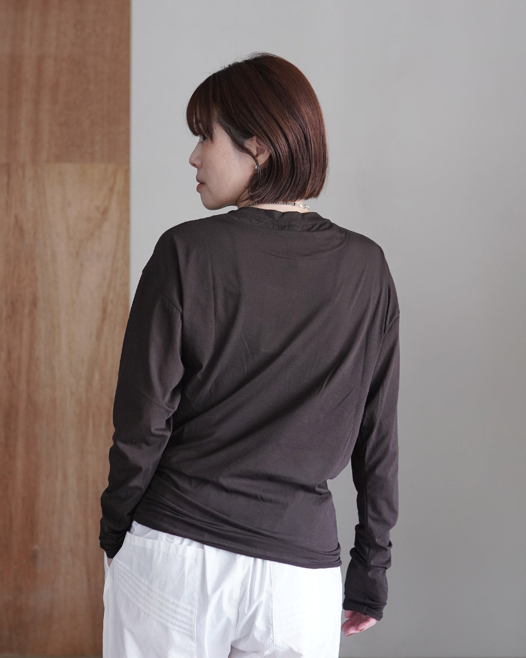 twisted cotton sheer jersey long sleeve Tee WXSP-UW121