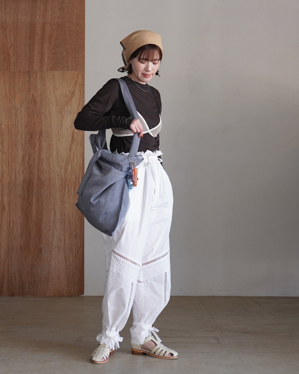 twisted cotton sheer jersey long sleeve Tee WXSP-UW121