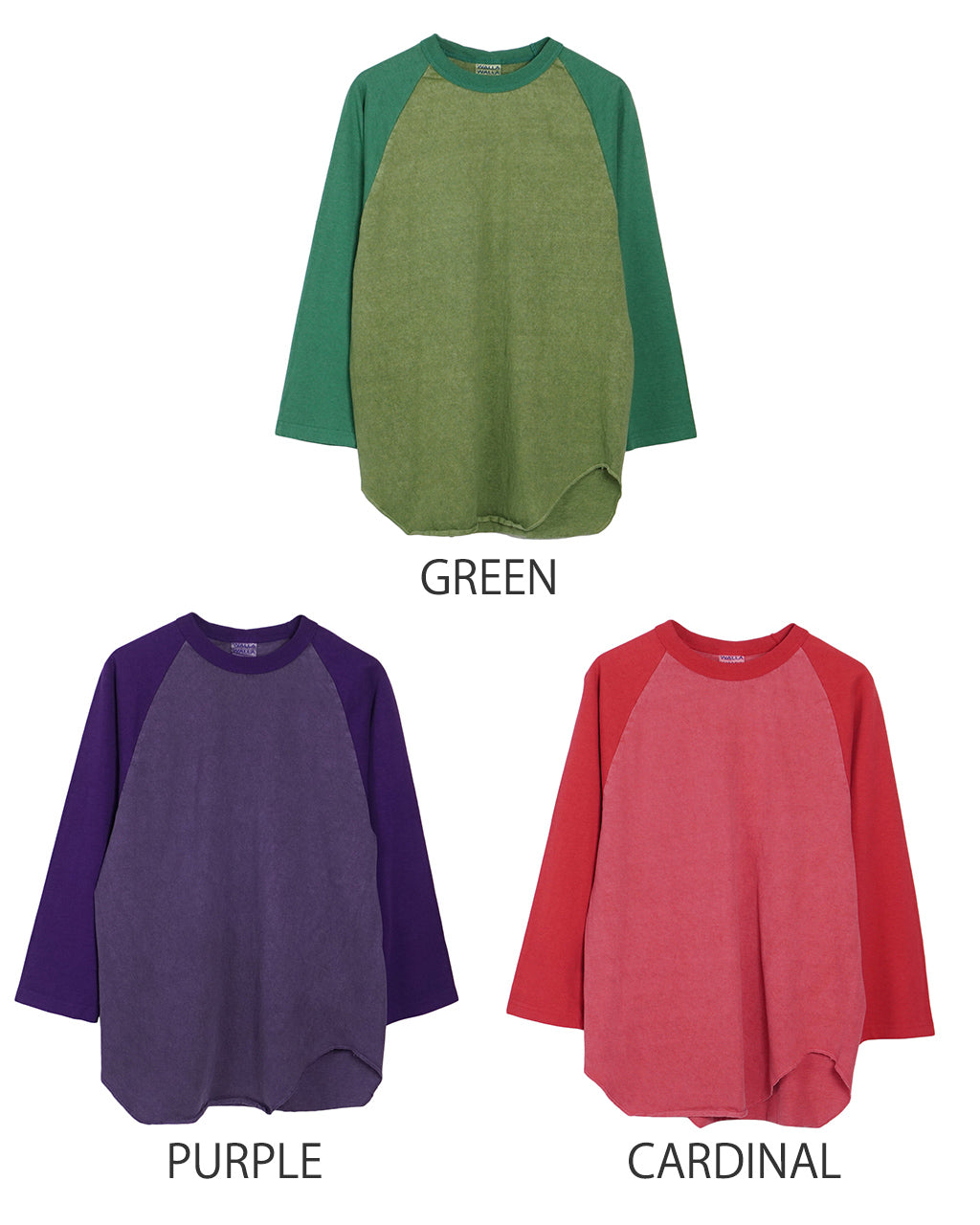【SALE!40%OFF】WALLA WALLA SPORT ワラワラスポーツ 七分袖 長袖 ラグランスリーブ Tシャツ ツートーン USAコットン PIGMENT DYE 2-TONE B.B. TEE 030223