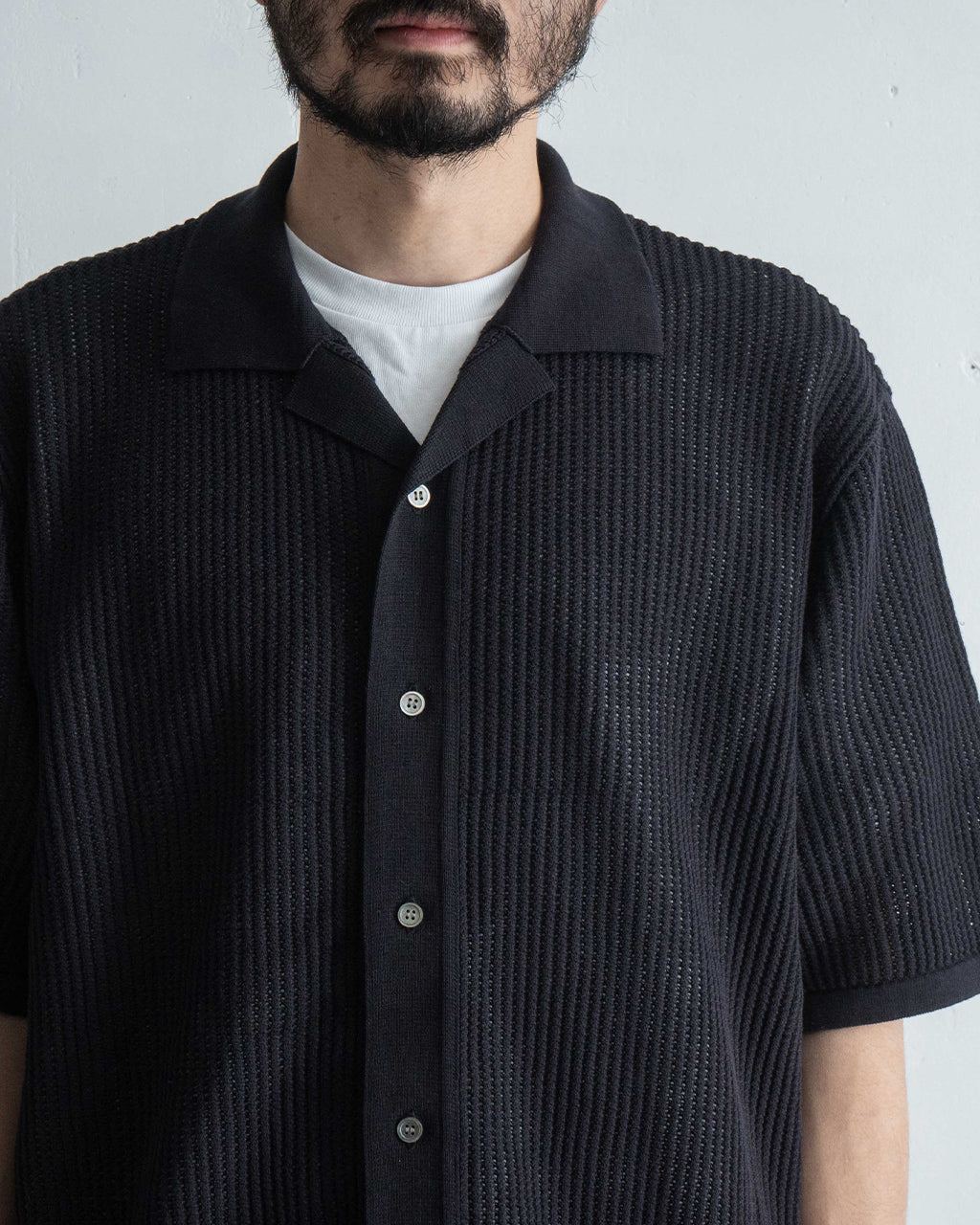 Yonetomi ヨネトミ 半袖ニット シャツ カーディガン コットン 透かし編み シースルー COTTON SUKASHI KNIT S/T 95-252-032【送料無料】
