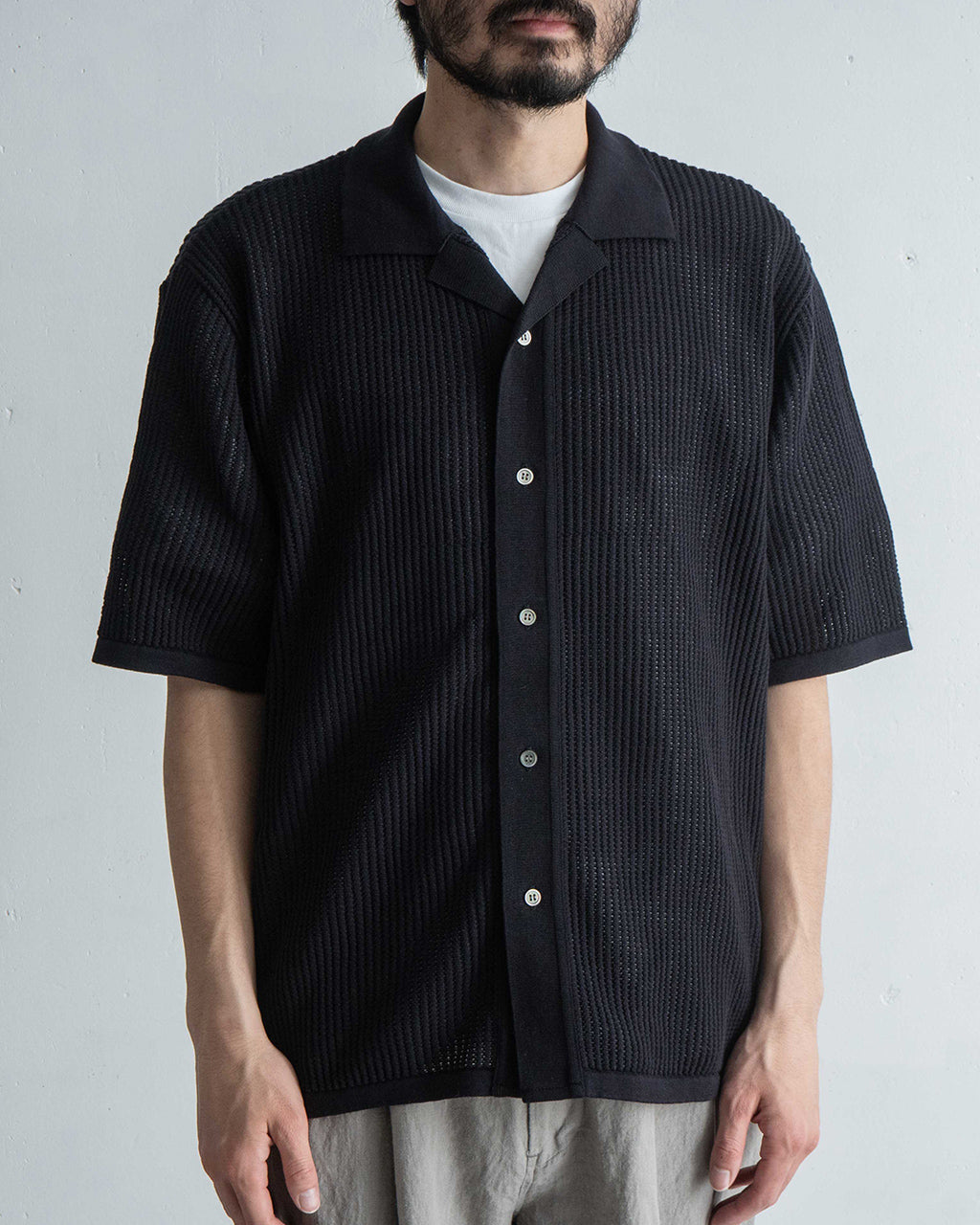 Yonetomi ヨネトミ 半袖ニット シャツ カーディガン コットン 透かし編み シースルー COTTON SUKASHI KNIT S/T 95-252-032【送料無料】