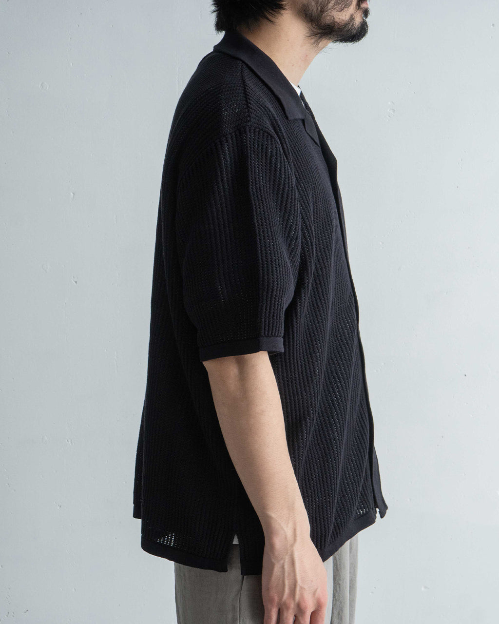 Yonetomi ヨネトミ 半袖ニット シャツ カーディガン コットン 透かし編み シースルー COTTON SUKASHI KNIT S/T 95-252-032【送料無料】