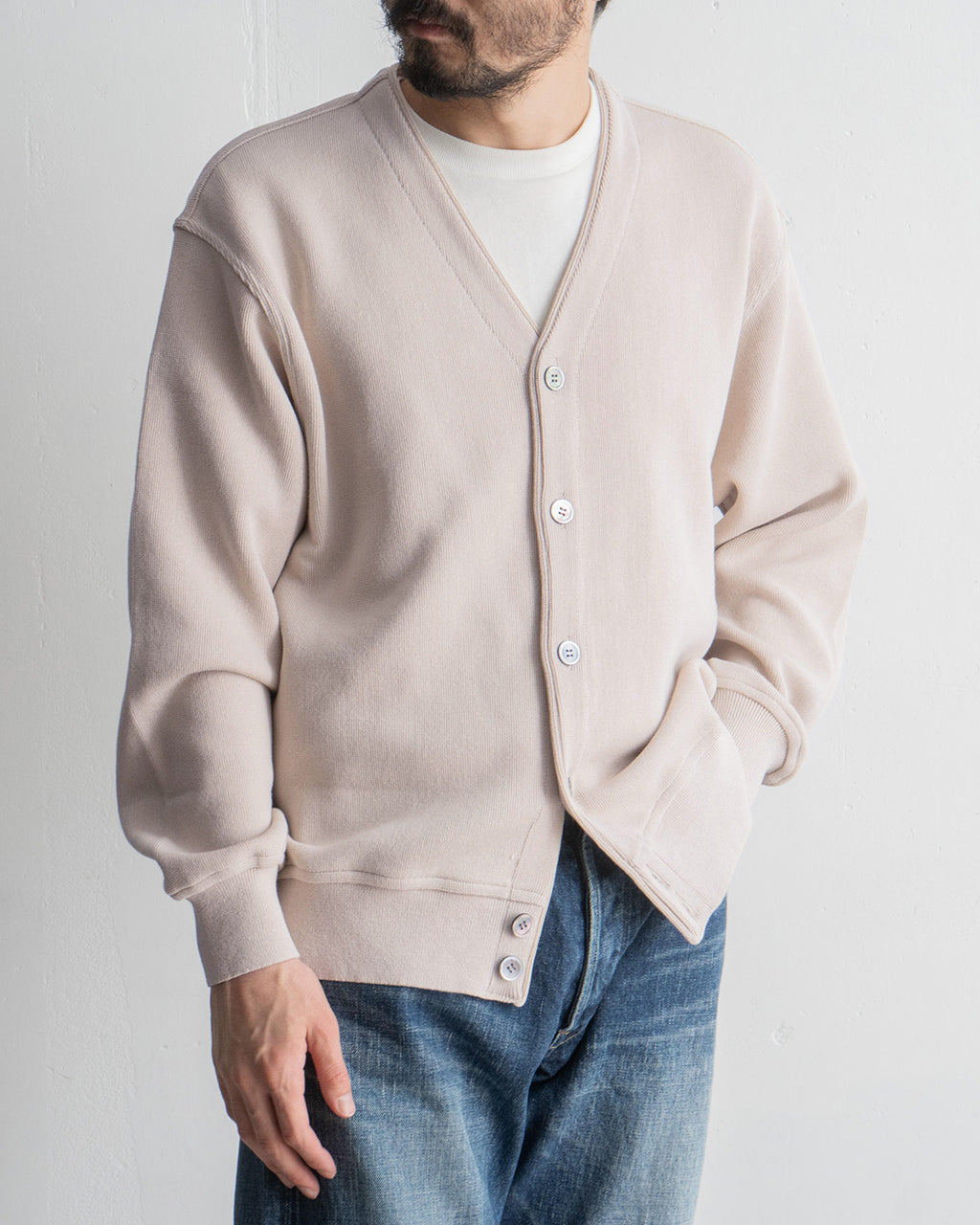 【SALE!30%OFF】Yonetomi NEW BASIC ギマコットン ニットカーディガン Vネック GIMA COTTON KNIT CARDIGAN 95-252-019