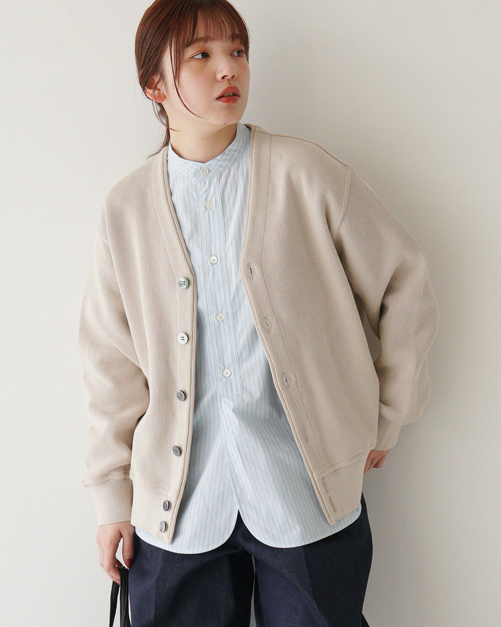 【SALE!30%OFF】Yonetomi NEW BASIC ギマコットン ニットカーディガン Vネック GIMA COTTON KNIT CARDIGAN 95-252-019