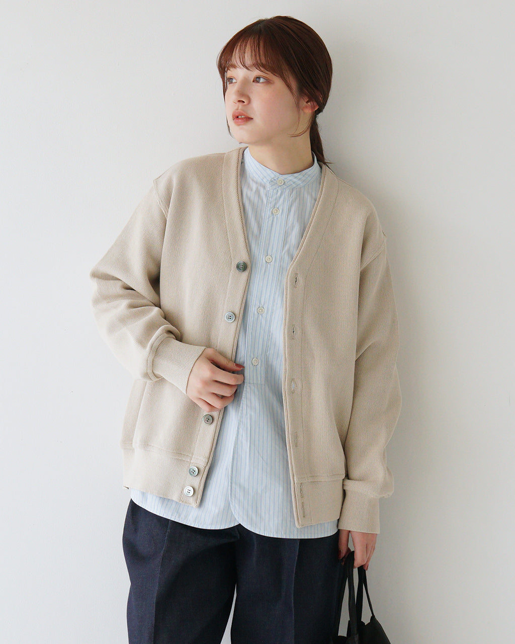 【SALE!30%OFF】Yonetomi NEW BASIC ギマコットン ニットカーディガン Vネック GIMA COTTON KNIT CARDIGAN 95-252-019
