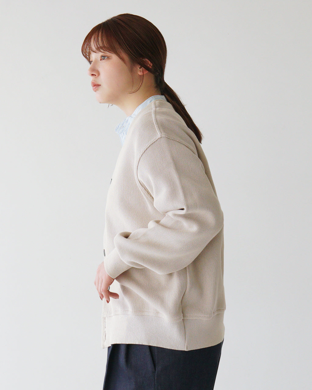 【SALE!30%OFF】Yonetomi NEW BASIC ギマコットン ニットカーディガン Vネック GIMA COTTON KNIT CARDIGAN 95-252-019