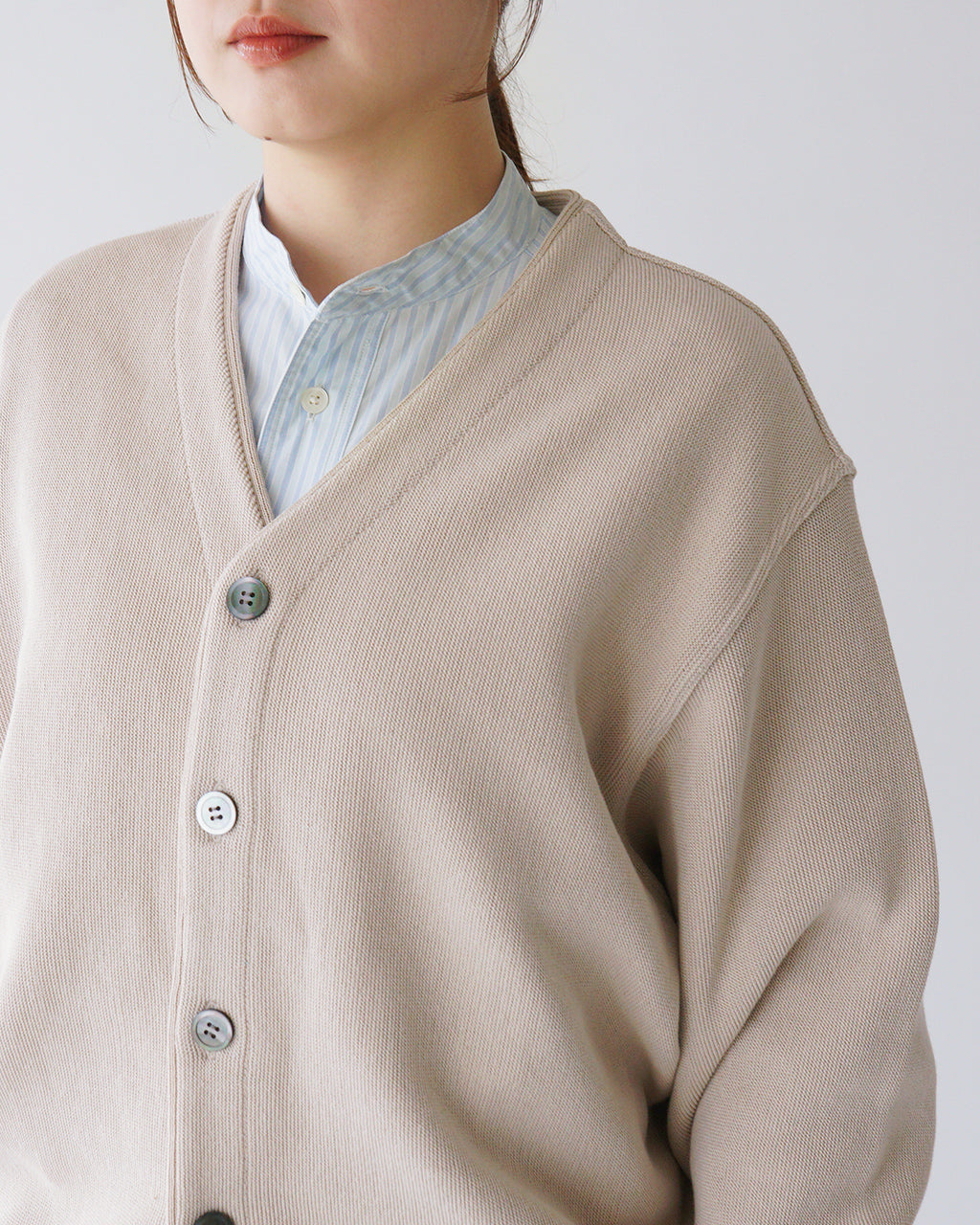 【SALE!30%OFF】Yonetomi NEW BASIC ギマコットン ニットカーディガン Vネック GIMA COTTON KNIT CARDIGAN 95-252-019