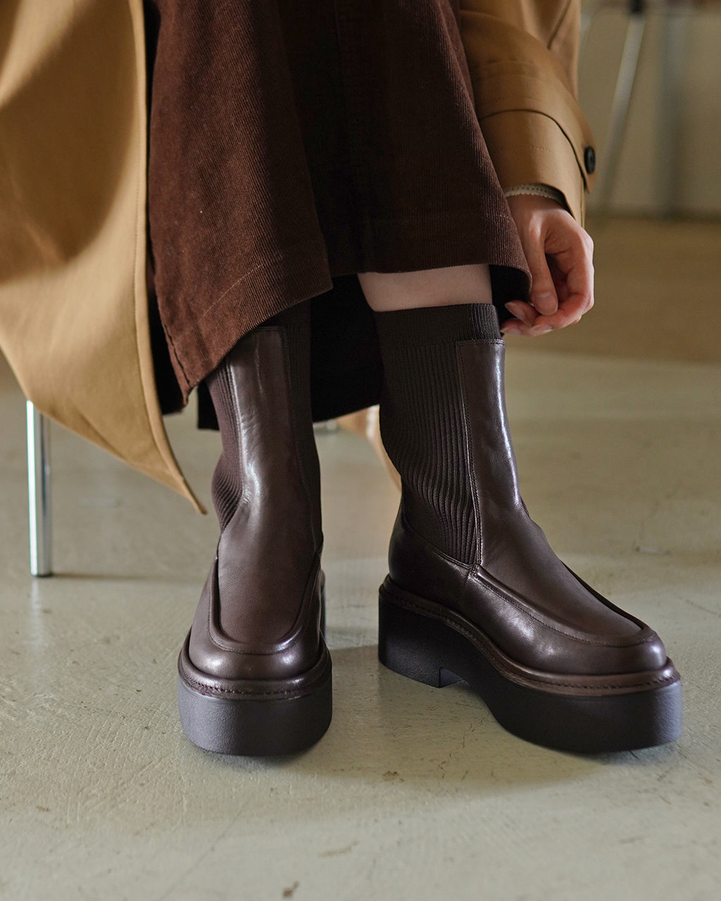 ALM. アルム ブエナ レザー ブーツ BUENA LEATHER BOOTS 厚底 プラットフォーム リブ ミドル丈 シューズ AL034B【送料無料】