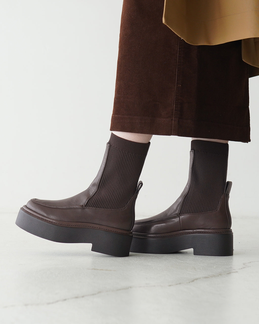 【アウトレット！30%OFF】ALM. アルム ブエナ レザー ブーツ BUENA LEATHER BOOTS 厚底 プラットフォーム リブ ミドル丈 シューズ AL034B【送料無料】