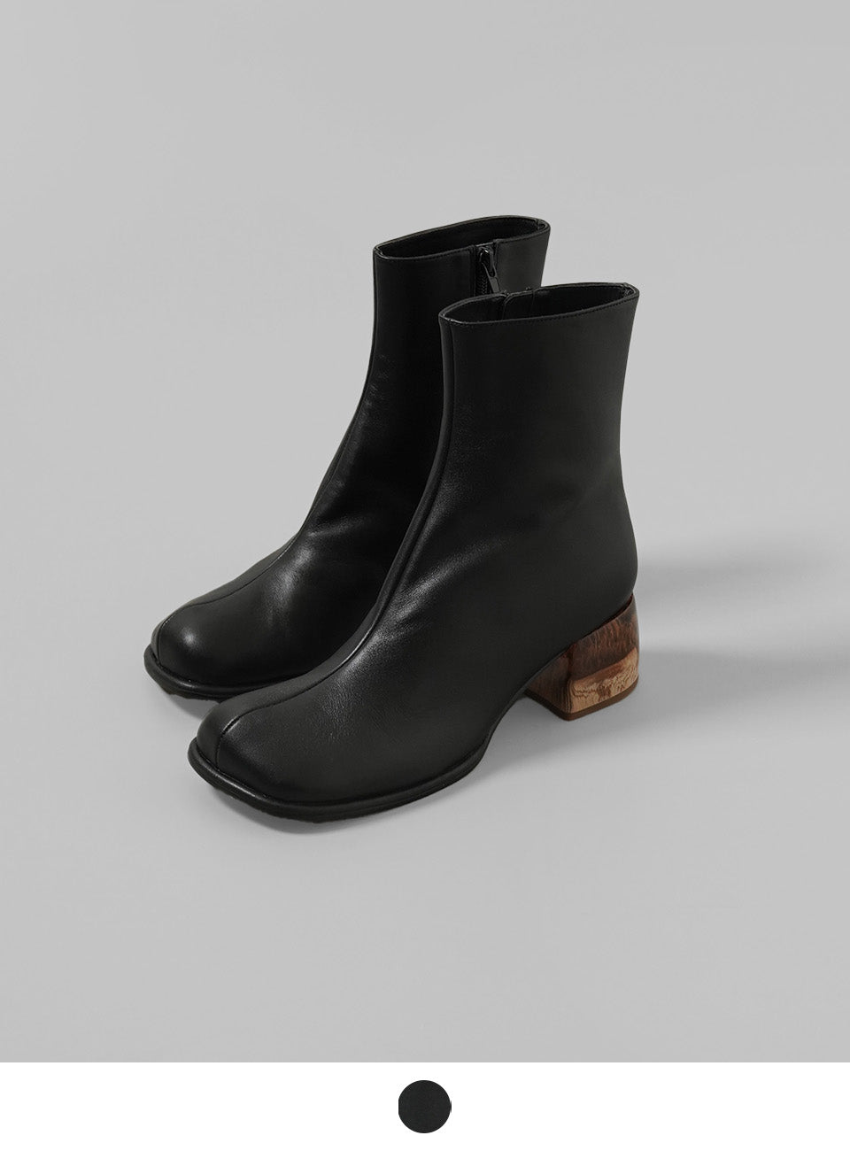 ALM. アルム アデラ レザー ブーツ ADELA LEATHER BOOTS スクエアトゥ チャンキーヒール クリアヒール ショートブーツ サイドジップ AL063B【送料無料】