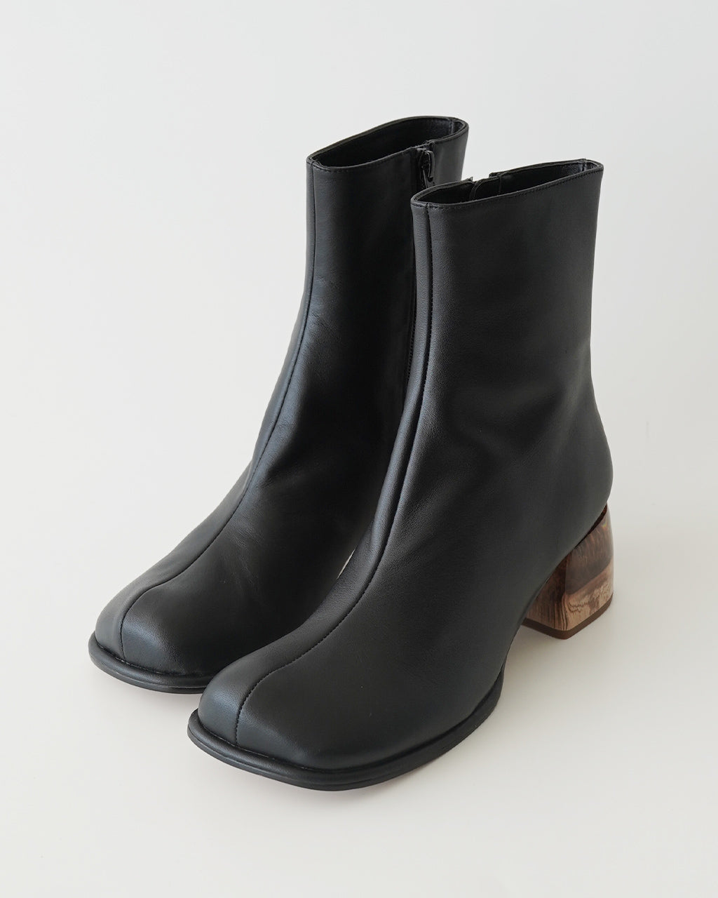 【SALE！30%OFF】ALM. アルム アデラ レザー ブーツ ADELA LEATHER BOOTS スクエアトゥ チャンキーヒール クリアヒール ショートブーツ サイドジップ AL063B【送料無料】