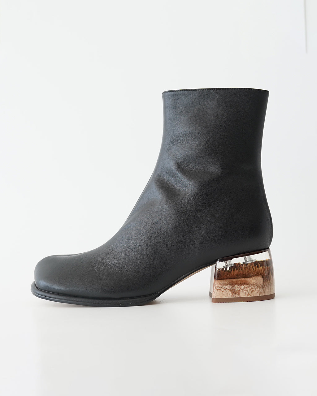 【SALE！30%OFF】ALM. アルム アデラ レザー ブーツ ADELA LEATHER BOOTS スクエアトゥ チャンキーヒール クリアヒール ショートブーツ サイドジップ AL063B【送料無料】