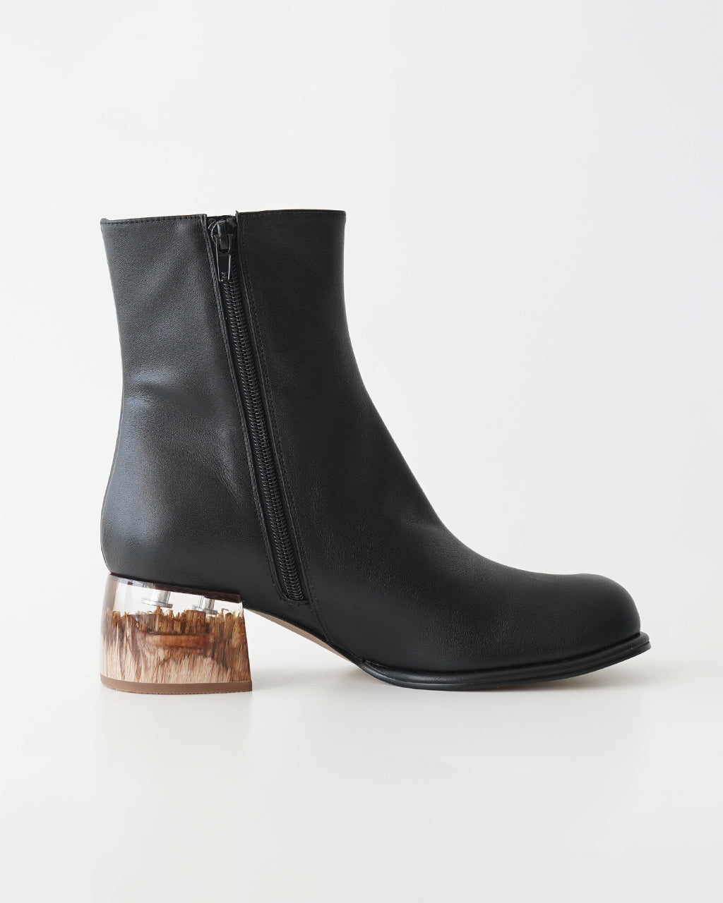 【SALE！30%OFF】ALM. アルム アデラ レザー ブーツ ADELA LEATHER BOOTS スクエアトゥ チャンキーヒール クリアヒール ショートブーツ サイドジップ AL063B【送料無料】