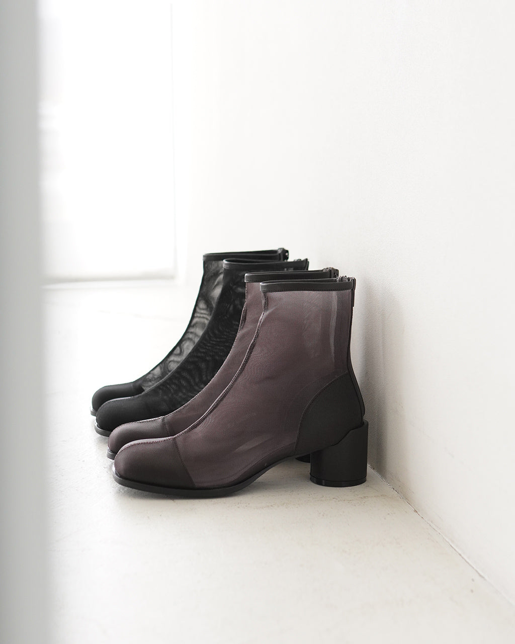 ＼早得24時間限定ポイント10倍／ALM. アルム ローブ チュール ブーツ ROBE TULLE BOOTS シアー ショートブーツ スクエアトゥ チャンキーヒール シューズ AL098B【送料無料】