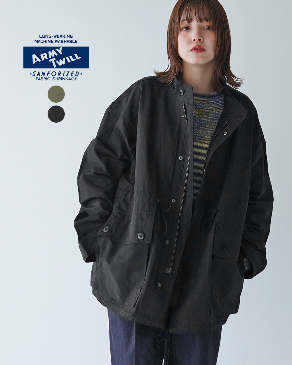 ARMY TWILL アーミーツイル スタンドカラーコート レディース COTTON NYLON STAND COAT アウター ミリタリー ジャケット ハーフコート丈 AM-2454003