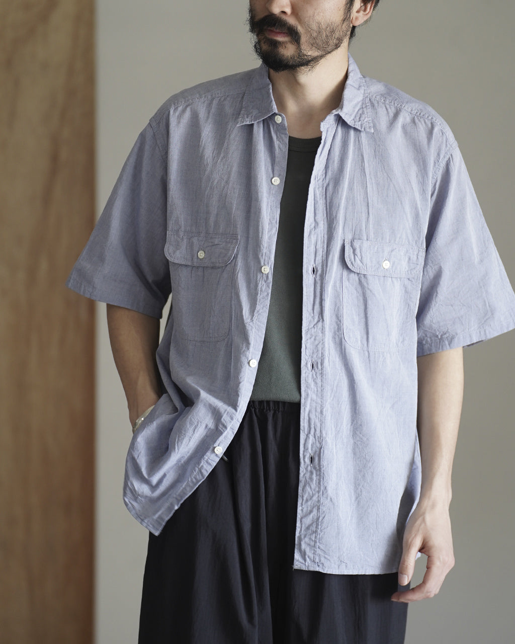 blurhms ROOTSTOCK Hard Twist Chambray Work Shirt S/S シャンブレー 半袖 ワークシャツ｜Crouka(クローカ)