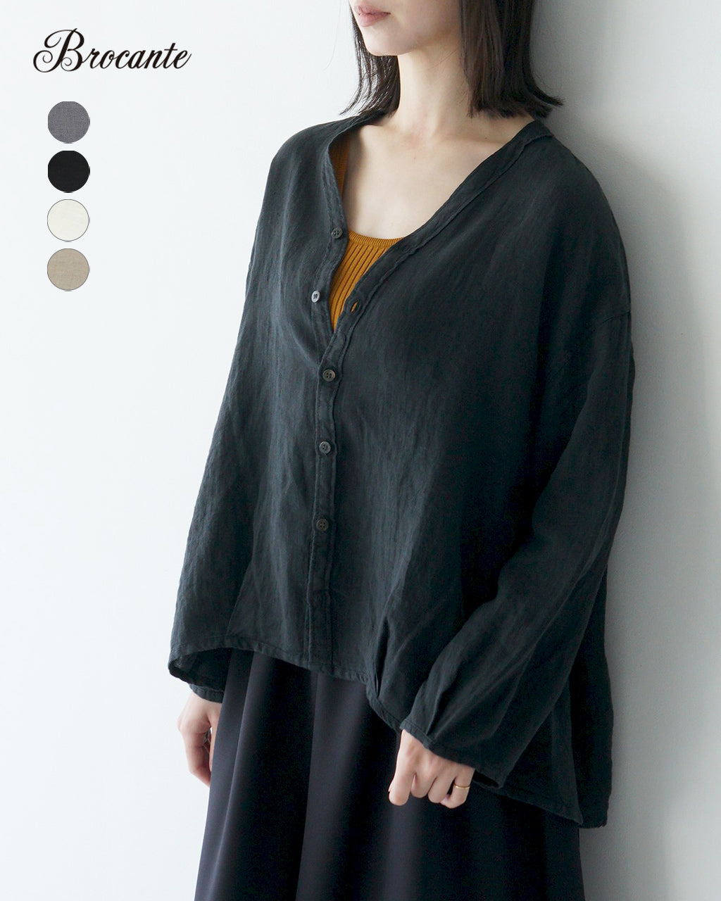 Brocante ブロカント カルディガンシャツ リネン キャンバス カーディガン 羽織 36-241L 【クーポン対象外】【送料無料】