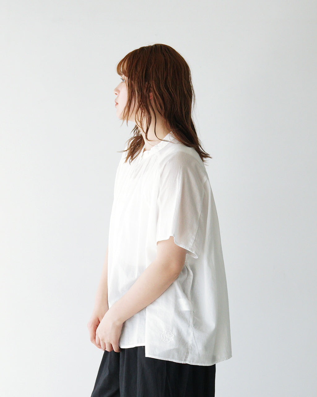 【SALE！20%OFF】Brocante ブロカント 半袖シャツ ブラウス インドボイル フロンセシャツ ギャザー 36-322X 【送料無料】
