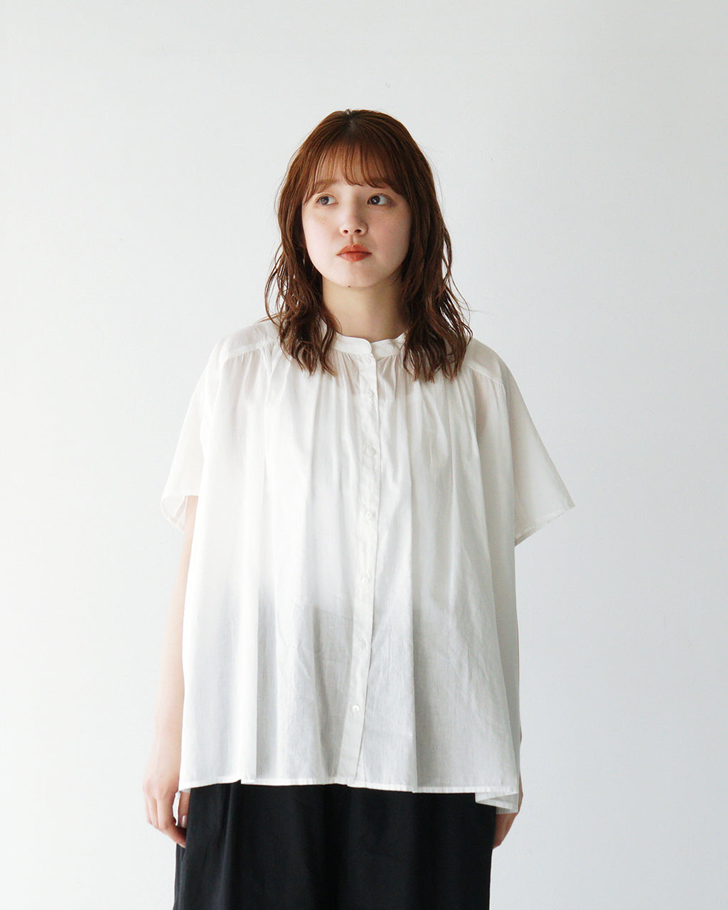 【SALE！20%OFF】Brocante ブロカント 半袖シャツ ブラウス インドボイル フロンセシャツ ギャザー 36-322X 【送料無料】