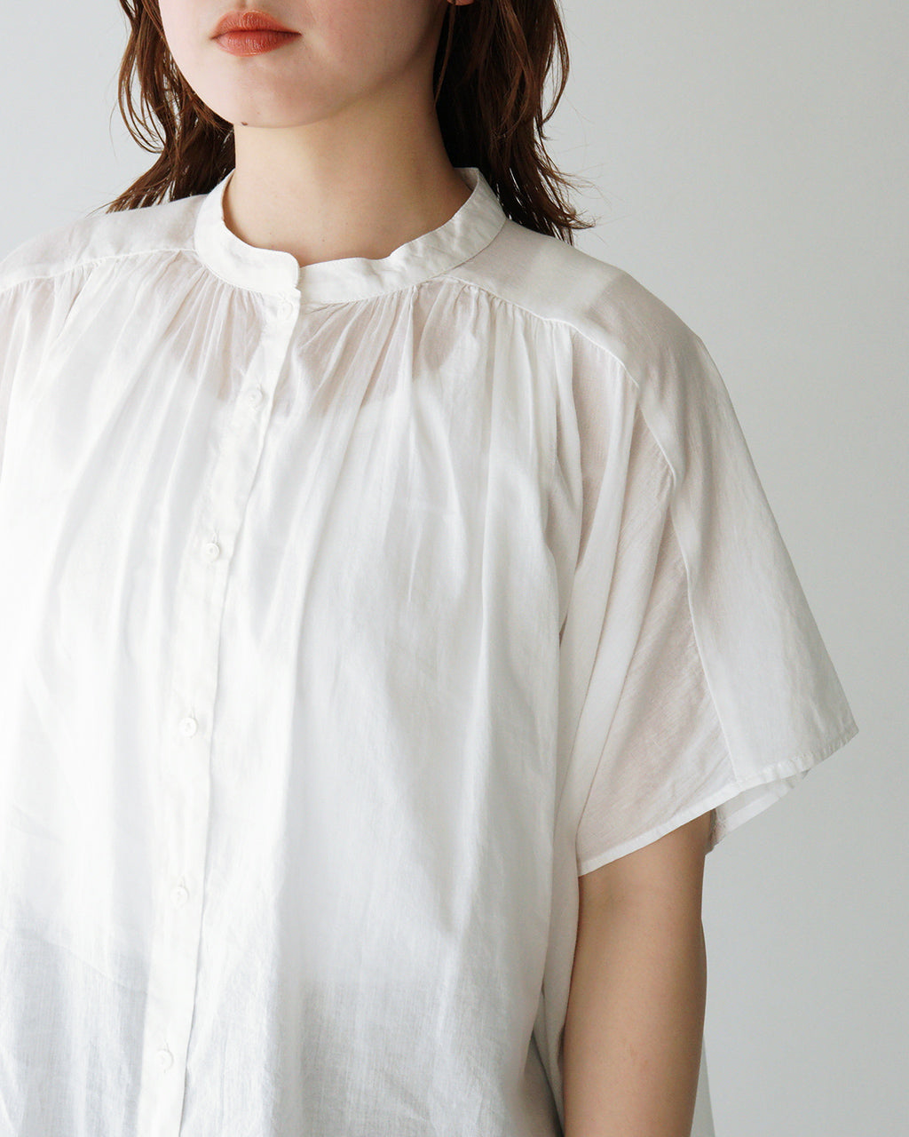 【SALE！20%OFF】Brocante ブロカント 半袖シャツ ブラウス インドボイル フロンセシャツ ギャザー 36-322X 【送料無料】