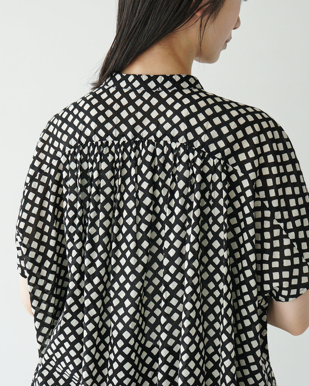 【SALE！20%OFF】Brocante ブロカント インドプリント 半袖シャツ フロンセシャツ チェック柄 ジオメトリック柄 36-323X【送料無料】