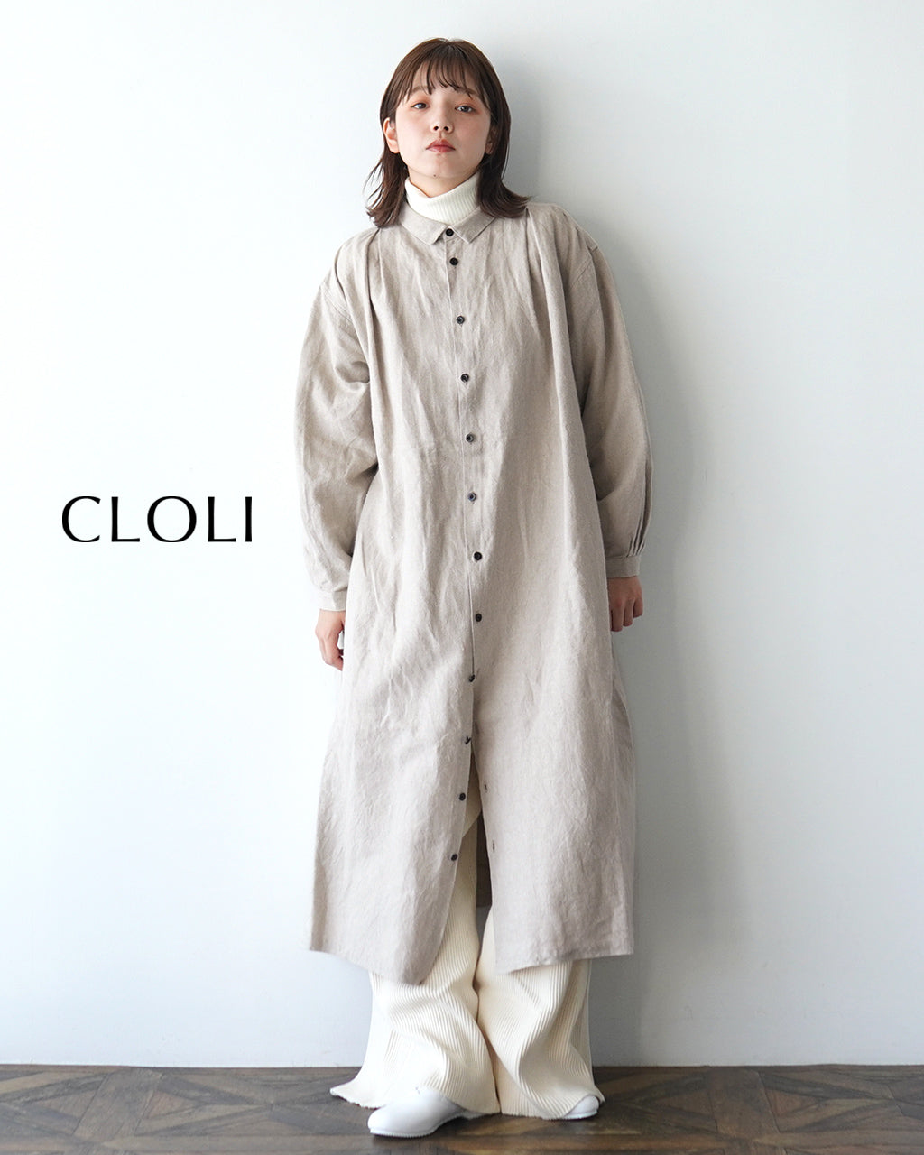 ＼合計3万円以上購入で20%OFFクーポン！／CLOLI クロリ リネン タック シャツ ドレス LINEN TUCK SHIRT DRESS ワンピース CL-D0011【送料無料】