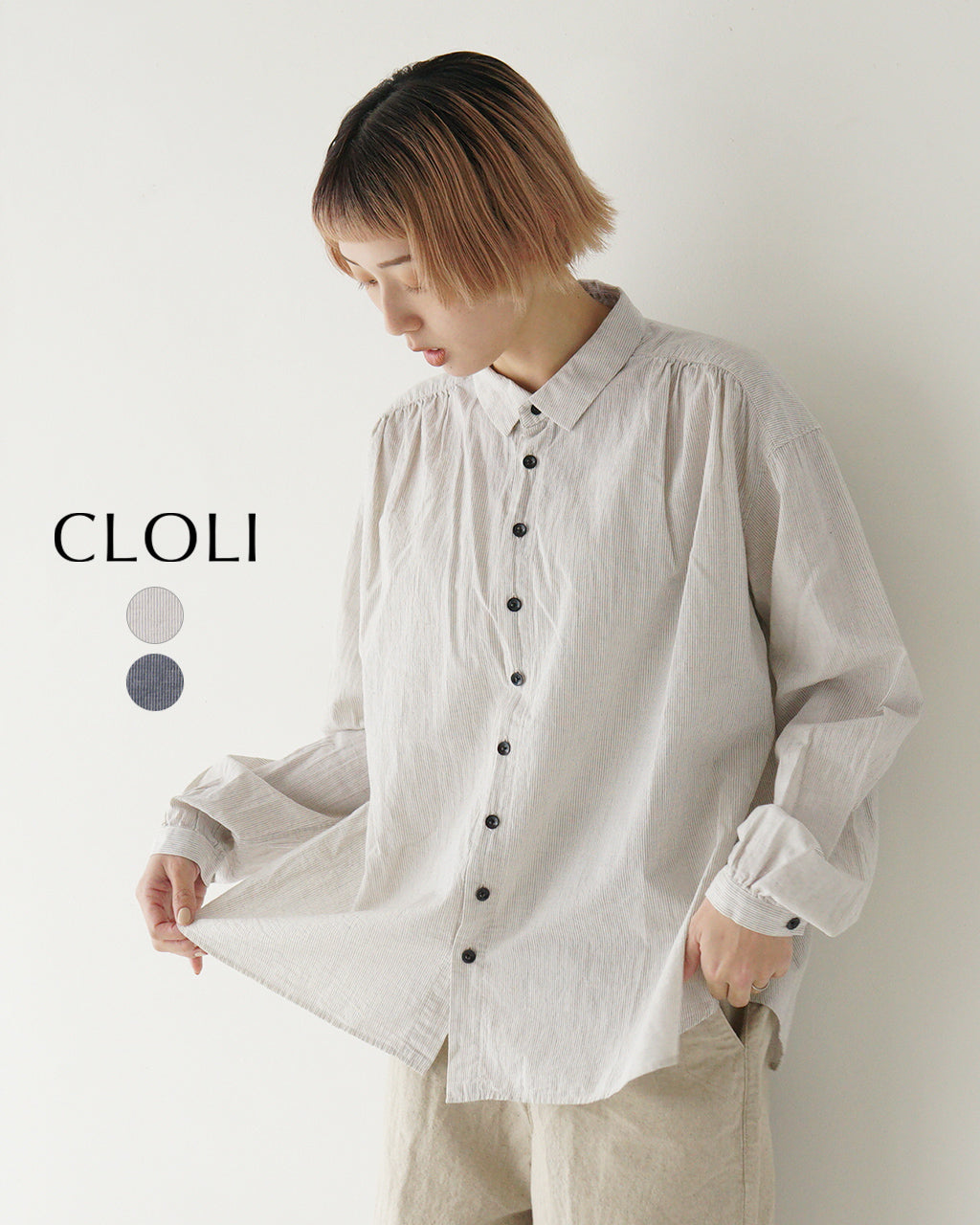 CLOLI クロリ コットンリネン ギャザーシャツ C/L GATHER SHIRT CL-SH032【送料無料】