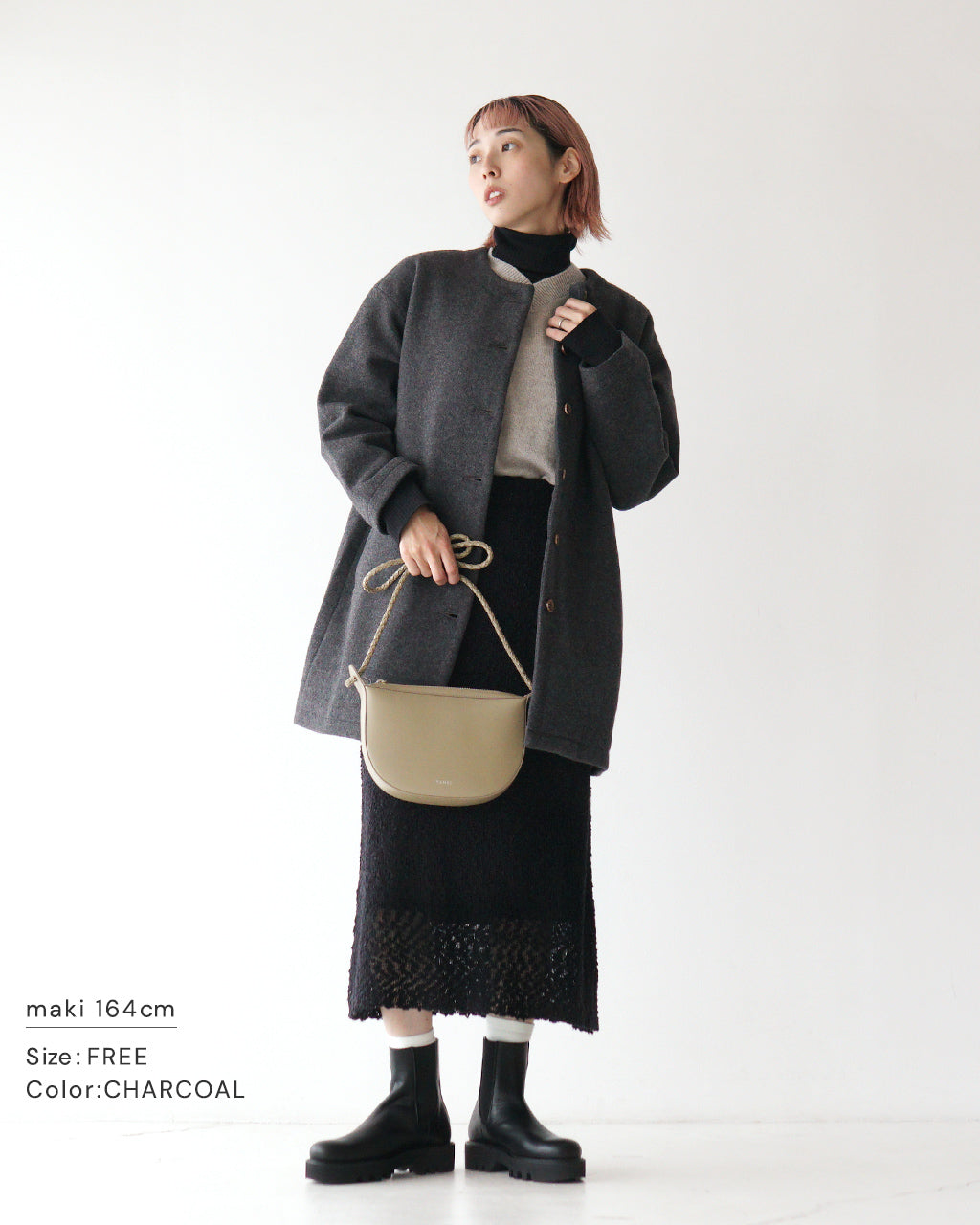 Commencement コメンスメント ウール コート wool Coat コクーンシルエット ノーカラー C-100 【送料無料】