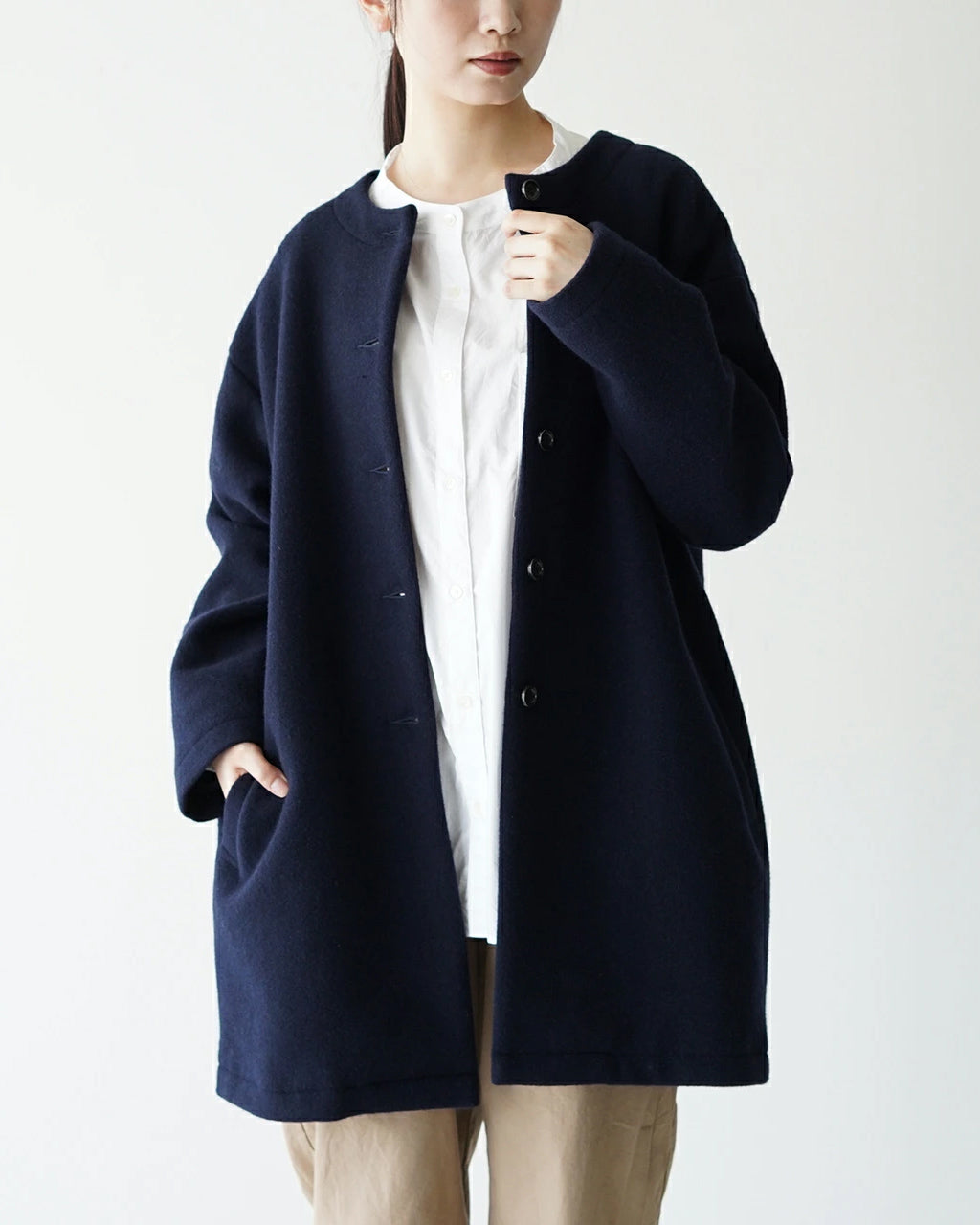 【SALE！30%OFF】Commencement コメンスメント ウール コート wool Coat コクーンシルエット ノーカラー C-100 【送料無料】