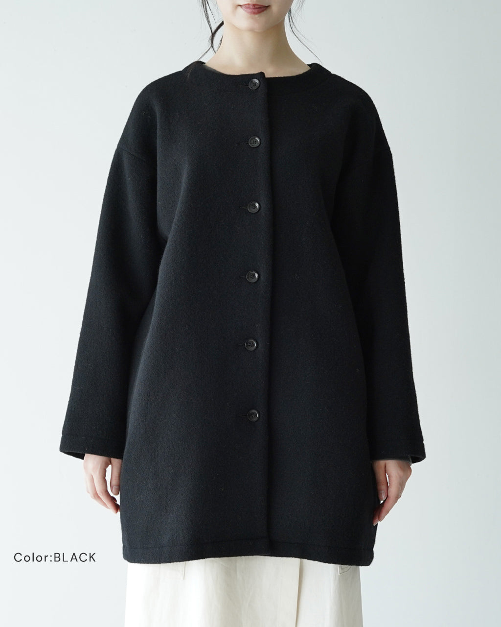 Commencement コメンスメント ウール コート wool Coat コクーンシルエット ノーカラー C-100 【送料無料】