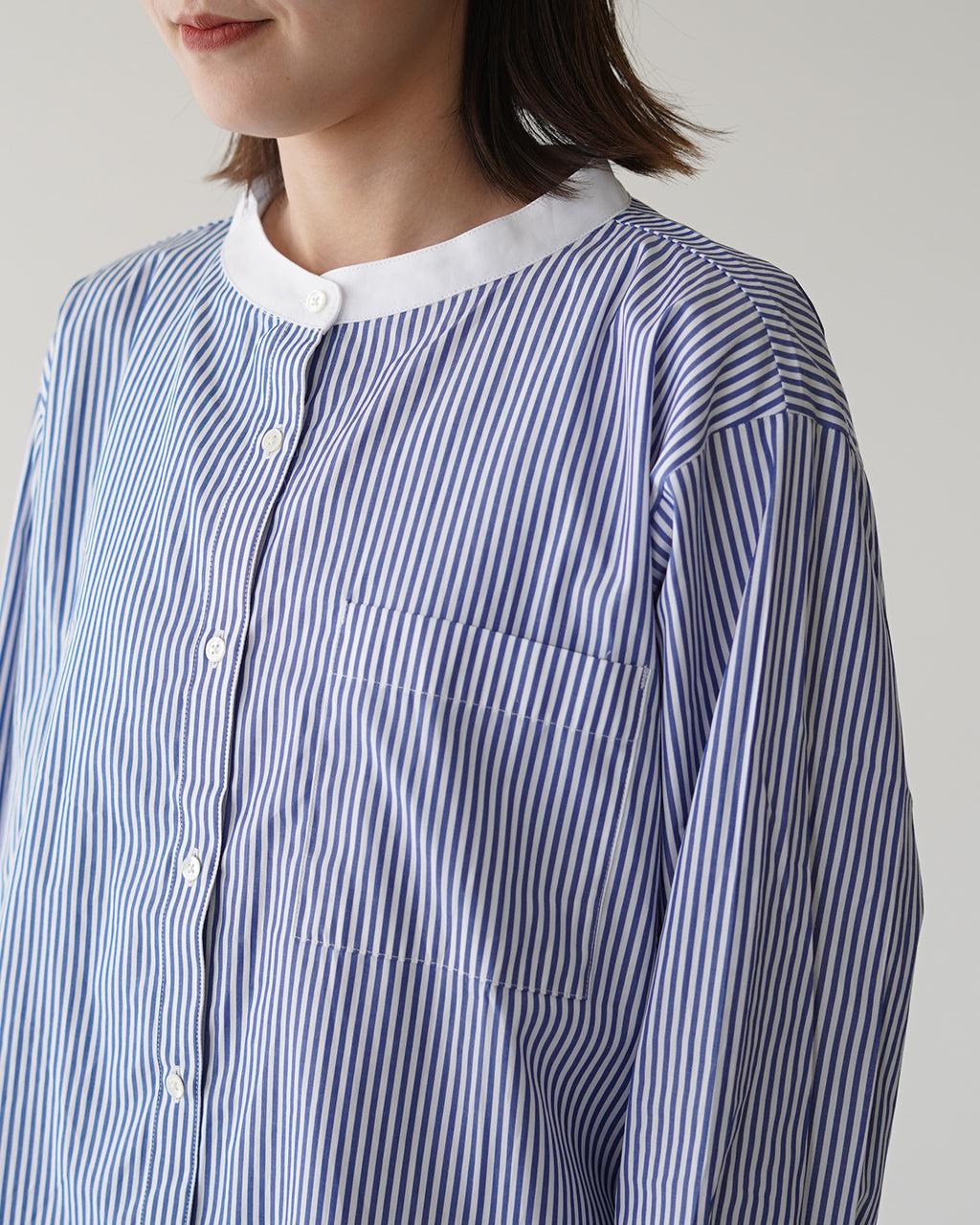 Commencement コメンスメント ストライプシャツ Stripe shirt  バンドカラー レディース C-211【送料無料】